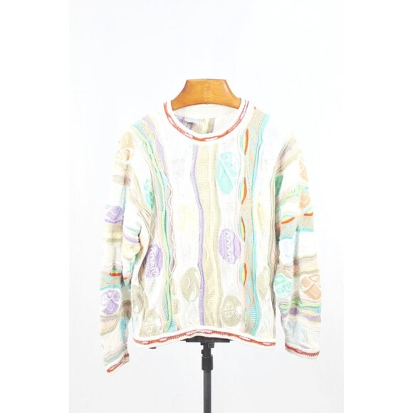 Vintage 90's COOGI White Pastel Easter Egg Cotton Knit Sweater, Size S - Picture 1 of 12